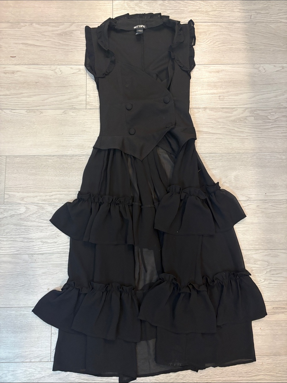 Black Ruffle Tiered Midi coat